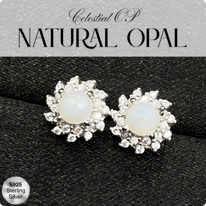 Women's 5mm Natural White Opal S925 Sterling Silver Stud Earrings